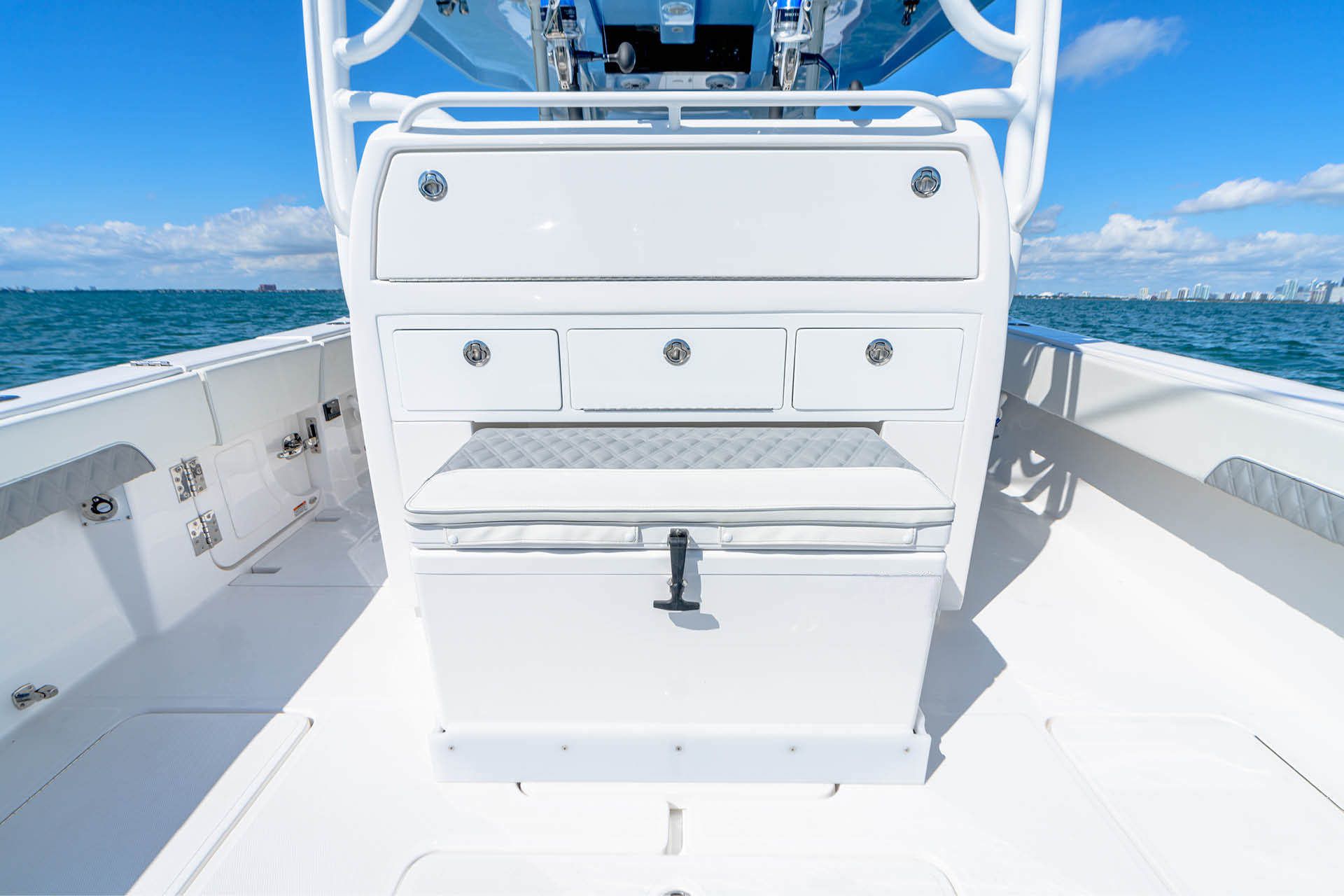 Rear seating and storage on 43 open fisherman boat by Invincible